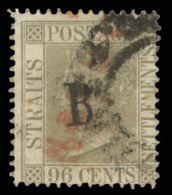 O        10 (11) 1882 96¢ Grey Q Victoria^ Of Straits Settlements With "B" Overprint SG Type 1, Wmkd CC,... - Thailand