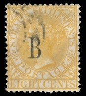 O        5 (6) 1882 8¢ Orange Q Victoria^ Of Straits Settlements, With "B" Overprint SG Type 1, Wmkd CC, Light... - Thailand