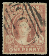 O        2 (4) 1861 1d Lake Q Victoria^, Unwmkd, Rough Perf 14 To 16, Perfectly Centered, Light "A 05" Cancel,... - Otros & Sin Clasificación