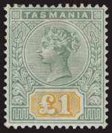 *        85 (225) 1897 £1 Green And Yellow Q Victoria^, Wmkd TAS, Perf 14, OG, VLH, VF Scott Retail... - Mint Stamps