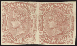 *        63a (161a) 1880-91 3d Red-brown Q Victoria^, Wmkd TAS SG Type 16, VARIETY - Imperf Pair, Four Margins,... - Mint Stamps