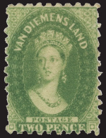 *        24 (60) 1864-69 2d Yellow-green Q Victoria^ Wmkd Double-lined "2", Perf 10, Exceptionally Well Centered,... - Mint Stamps