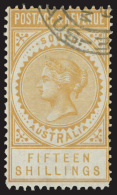 O        84 (198a) 1886 15' Brownish Yellow Q Victoria^ Inscribed "Postage & Revenue", Wmkd Crown Over SA, Perf... - Used Stamps