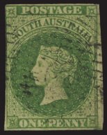 O        5 (5) 1858 1d Deep Yellow-green Q Victoria^, Adelaide Ptg, Wmkd Large Star, Imperf, Full To Close Margins,... - Used Stamps