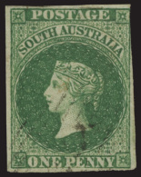 O        1 (1) 1855 1d Dark Green Q Victoria^, London Ptg, Wmkd Large Star, Imperf, Four Margins (close At Top... - Oblitérés