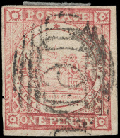 O        1c (2) 1850 1d Carmine Sydney View^ On Soft Yellowish Paper, Plate 1 (no Clouds), Imperf, Four Margins,... - Used Stamps