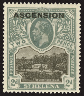 *        4 Var (4b) 1922 2d Black And Grey K George V^ Of St. Helena Overprinted "Ascension" SG Type 1, Wmkd MCA,... - Ascensión