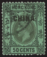 O        25 (26) 1927 50¢ Black On Emerald K George V^ Of Hong Kong, Overprinted "China" SG Type 1, Wmkd... - China (offices)