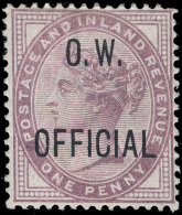 *        O45 (O33) 1896 1d Lilac Q Victoria O.W. OFFICIAL^, Die II, Wmkd Imperial Crown, Perf 14, OG,HR, VF Scott... - Officials