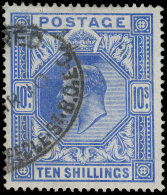 O        141 (265) 1902 10' Ultramarine K Edward VII On Ordinary Paper^, De La Rue Printing, Wmkd Anchor, Perf 14,... - Used Stamps