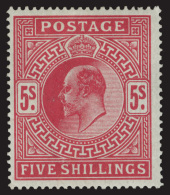 *        140b (318) 1912 5' Carmine K Edward VII^, Somerset Printing, Wmkd Anchor, Perf 14, OG, LH, VF Scott Retail... - Nuevos