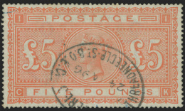 O        93 (137) 1882 £5 Orange Q Victoria^ (Plate 1) On White Paper, Wmkd Large Anchor, Perf 14, Very Well... - Usados