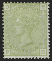 *        70 (153) 1877 4d Sage-green Q Victoria^, Plate 15, Wmkd Large Garter, Perf 14, OG, LH, Fine Scott Retail... - Nuevos