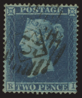 O        15 (27) 1855 2d Blue Q Victoria^ On Paper More Or Less Blued, Plate 5, Wmkd Large Crown, Perf 16, Very... - Gebruikt