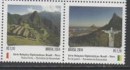 BRAZIL, 2014, MNH,   DIPLOMATIC RELATIONS WITH PERU, UNESCO WORLD HERITAGE SITES, MOUNTAINS, MACHU PICCHU, RIO, 2v - Geografia