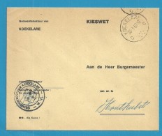 Brief "Gemeentebestuur" (Administration Communale) KIESWET, Stempel KOEKELARE - Portofreiheit