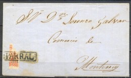 1858 , MÉXICO , ENVUELTA CIRCULADA ENTRE PARRAL Y MONTERREY , CUATRO REALES ROJO BISECTADO VERTICAL , RRR - Mexique