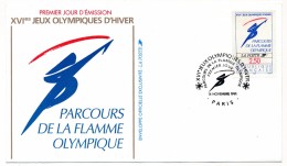 France - FDC - Parcours De La Flamme Olympique - Novembre 1991 - PARIS - Hiver 1992: Albertville