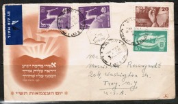 ISRAEL   Scott #33 & 34 W/ #31(2) On FIRST DAY COVER W/SUNSET CACHET TO TROY,NY,USA (23/4/1950) - Briefe U. Dokumente