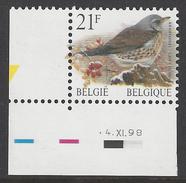 Belgique COB 2792 ** (MNH) - Date : -4.XI.98 - Planche 1 - Angoli Datati