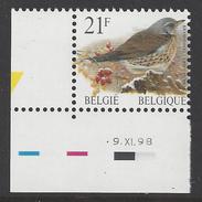 Belgique COB 2792 ** (MNH) - Date : -9.XI.98 - Planche 1 - Hoekdatums