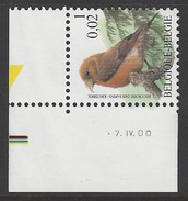 Belgique COB 2918 ** (MNH) - Date : -7.IV.00 - Planche 1 - Dated Corners