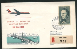 1965 Liechtenstein, Primo Volo First Swissair Flight  Zurigo - Budapest, Timbro Di Arrivo - Air Post