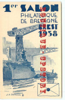 1er SALON PHILATELIQUE De BRETAGNE à BREST En 1938  < GRUE BATEAU < CACHET CONCORDANT BREST 17-12-1938 - Exposiciones Filatelicas