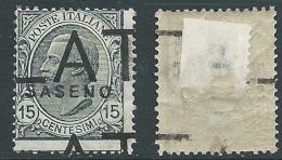 1923 SASENO EFFIGIE 15 CENT DEMONETIZZATO MH * - D1 - Saseno