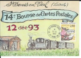 CPM -  14 ème Bourse De Cartes Postales - 45 - St DENIS EN VAL - Train - Timbre -. Très Bon état - - Collector Fairs & Bourses