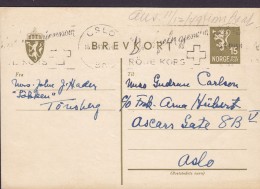 Norway Postal Stationery Ganzsache Entier 15 Øre Lion Arms Löwe Wappen Slogan"Red Cross" OSLO 1949 (2 Scans) - Postal Stationery