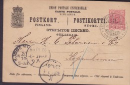 Finland Postal Stationery Ganzsache Entier 10 P Lion Arms Löwe Wappen HELSINGFORS 1894 KJØBENHAVN Denmark (2 Scans) - Entiers Postaux