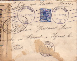 DANEMARK - LETTRE POUR LA FRANCE VIA LONDRES - BANDE DE CENSURE + CACHET DE CENSEUR 13 - LE 15-2-1916. - Covers & Documents