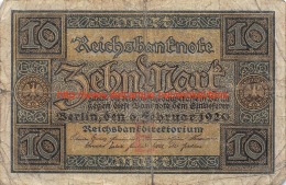 1920 Zehn Mark Reichsbanknote 10 Mark - 10 Mark