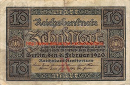 Zehn Mark 10 Reichsbanknote 1920 - 10 Mark