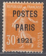 France Postes Paris 1921 Yvert#29 Sans Gomme - 1893-1947