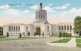 Salem Oregon, Capitol Building Autograph Of Governor Douglas Mckay (1949-52 In Office) C1940s Vintage Linen Postcard - Salem