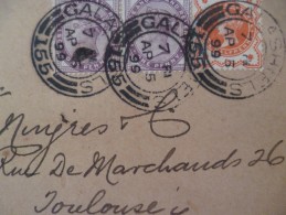 Lettre Angleterre Grande Bretagne  05/04/1899 Avec 3 TP Anciens Gallashiiels Pour Toulouse - Storia Postale