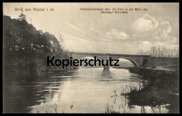 ALTE POSTKARTE GRUSS AUS RHEINE I. W. EISENBAHNBRÜCKE ÜBER DIE EMS IN DER NÄHE DES BENTLAGER SCHLOSSES Schloss Postcard - Rheine