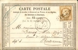 FRANCE - Carte Précurseur De Mirambeau Pour Bordeaux En 1875 , Affranchissement Type Cérès - A Voir - L  3102 - Vorläufer