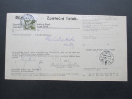 DR / Böhmen Und Mähren 1944 Dienst Nr. 10 EF Frankierter Rückschein! Korytna / Niwnitz. Randstück Rechts! - Cartas & Documentos