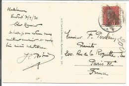 SUEDE CARTE DE KARLSHAMN POUR LA FRANCE DU 7/9/1924 - 1920-1936 Coil Stamps I