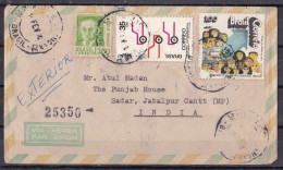 BRAZIL, 1974, Airmail Cover From Brazil To India With 3 Stamps To Jabalpur - FDC