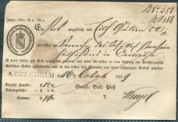 1859 Baden Post Office Receipt Adelsheim - Cartas & Documentos