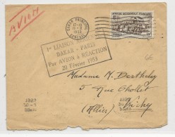 SENEGAL - 1953 - ENVELOPPE Par AVION De DAKAR Pour VICHY Par 1° VOL DAKAR-PARIS Par AVION à REACTION - Cartas & Documentos