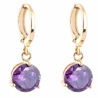 Orecchini Laminati Oro 18 K Con Cristalli Viola - Aretes