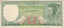 SURINAME 25 GULDEN 1963 P-122b VF  LARGE S/N RT006736 [SR508b] - Surinam