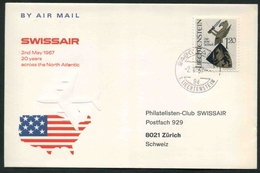 1967 Liechtenstein, 20 Anniversario Primo Volo First Swissair Flight  Zurigo - Jamaica N.Y., Timbro Di Arrivo - Storia Postale