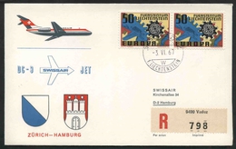1967 Liechtenstein, Primo Volo First Swissair Flight  Zurigo - Amburgo, Timbro Di Arrivo - Storia Postale