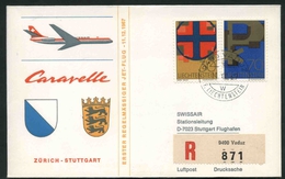 1967 Liechtenstein, Primo Volo First Swissair Flight  Zurigo - Stoccarda, Timbro Di Arrivo - Covers & Documents